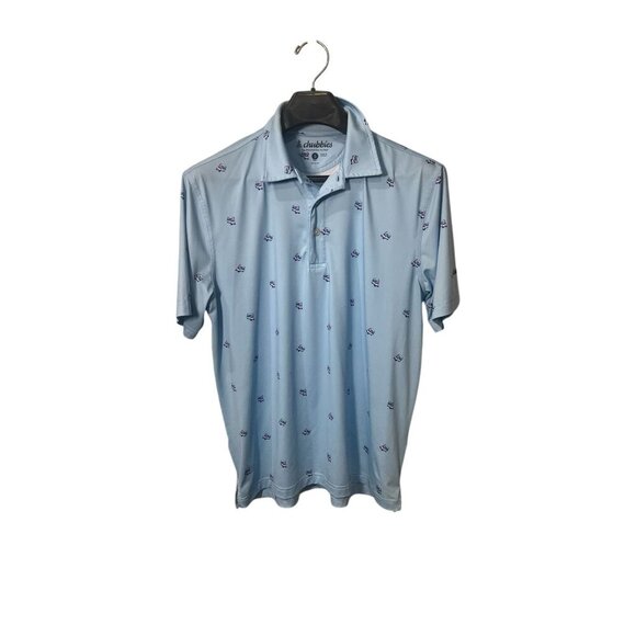 Chubbies Mens Ice Cream Truck Print Light Blue Polo Shirt S Short Sleeve Polyest - Picture 1 of 6
